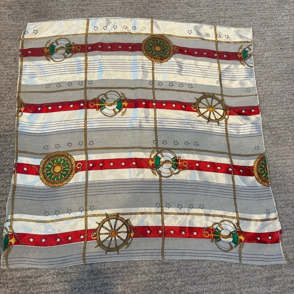 Vintage Unbranded Nautical Themed Square Neck Scarf - 19” X 19”
